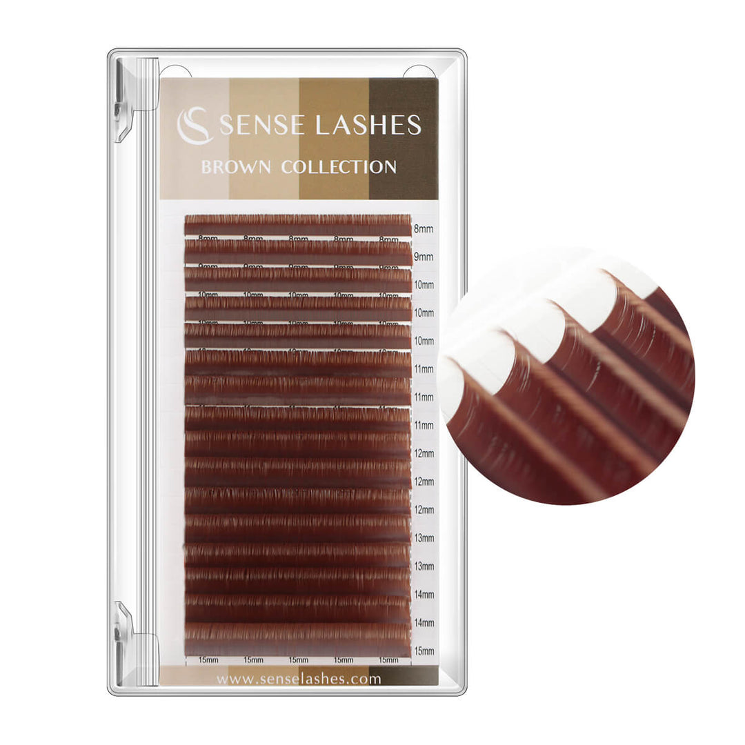 SenseLashes Brown Collection Matte Brown Eyelash Extensions. Mix tray with lengths from 8-15mm.