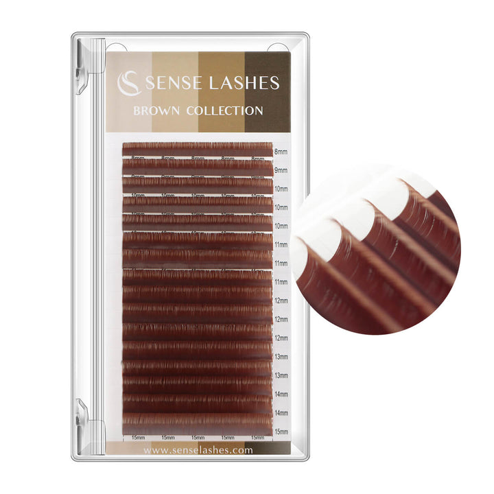 SenseLashes Brown Collection Matte Brown Eyelash Extensions. Mix tray with lengths from 8-15mm.
