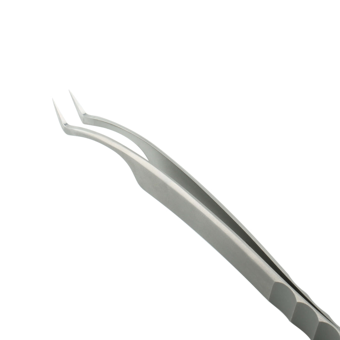 Stainless steel eyelash extension tweezers with angled tip 