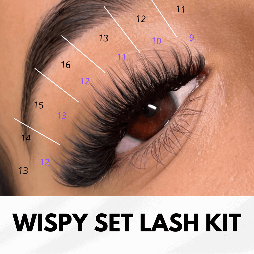 Wispy Set Lash Kit, close-up of eye with professionally done lash extensions