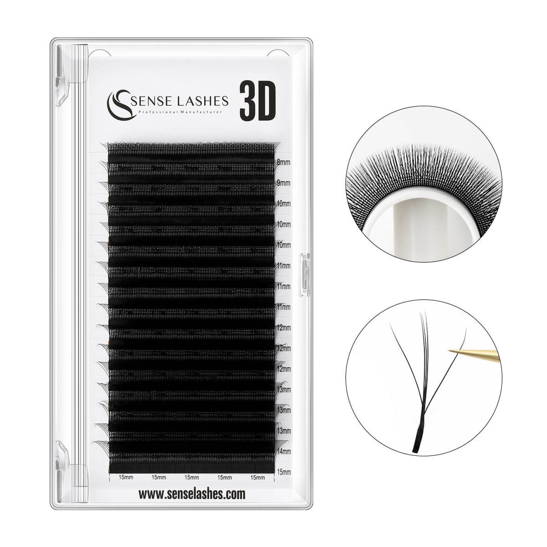 SenseLashes 3D lashes, black eyelash extensions in multiple lengths, professional lash supplies