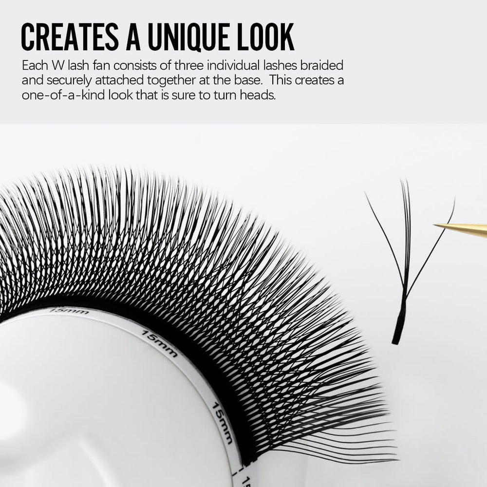 Close-up of Wispy W Lashes, demonstrating a unique and textured wet lash look with 15mm lashes.