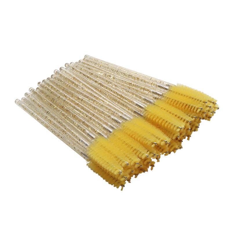 Wholesale eyelash glitter mascara brushes with yellow bristles - 50 pieces pack 