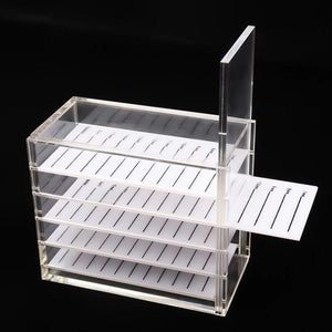 Clear 5-layer eyelash storage box with removable drawers and label dividers
