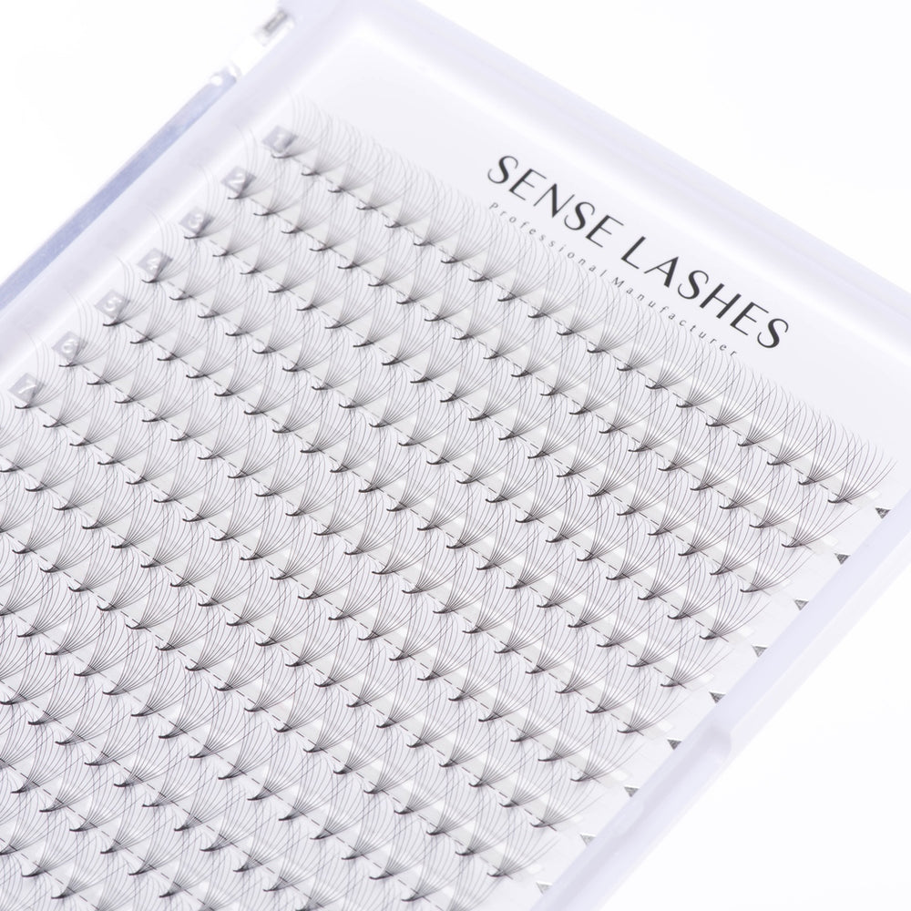 SENSELASHES premade volume fans in tray, lash extensions for professionals 