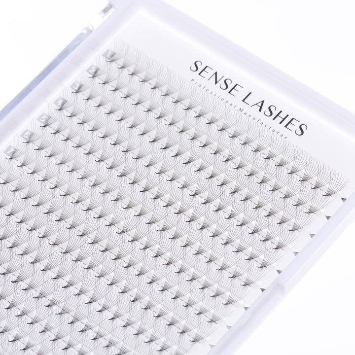 SENSELASHES premade volume fans in tray, lash extensions for professionals 