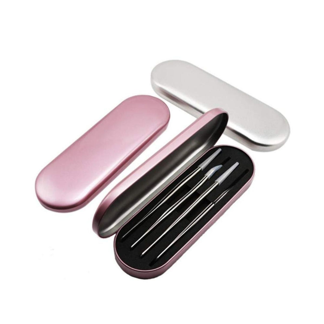 Eyelash extension tweezer storage box, pink metal, holding tweezers 