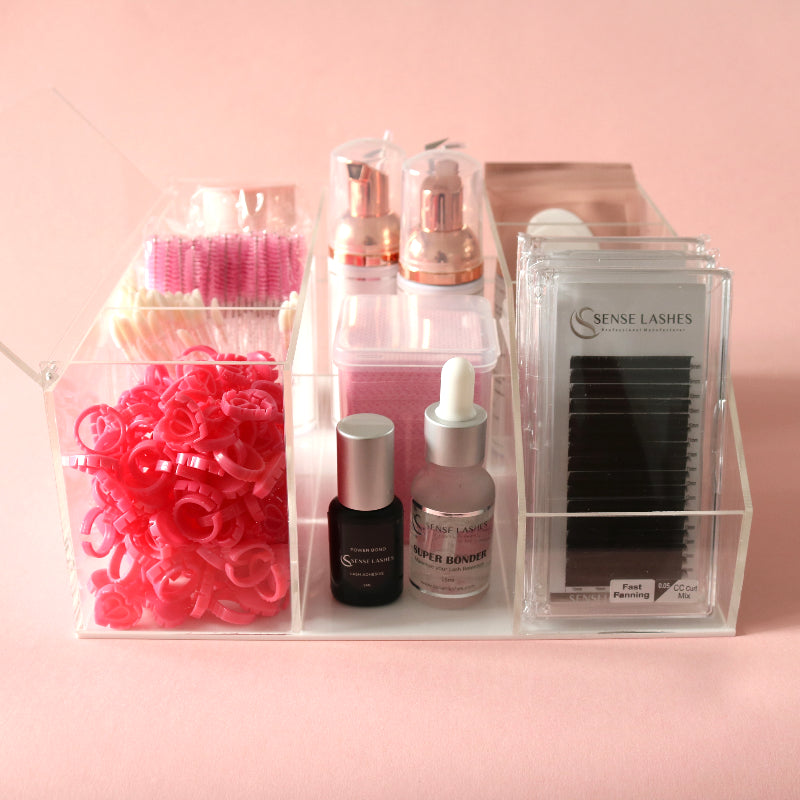Lash supplies organizer box with SENSELASHES products 