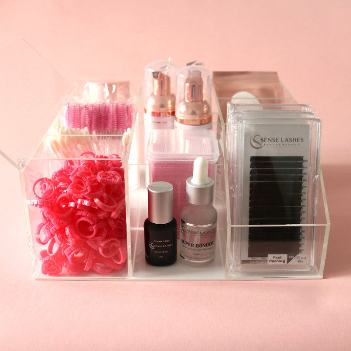 Lash supplies organizer box with SENSELASHES products 