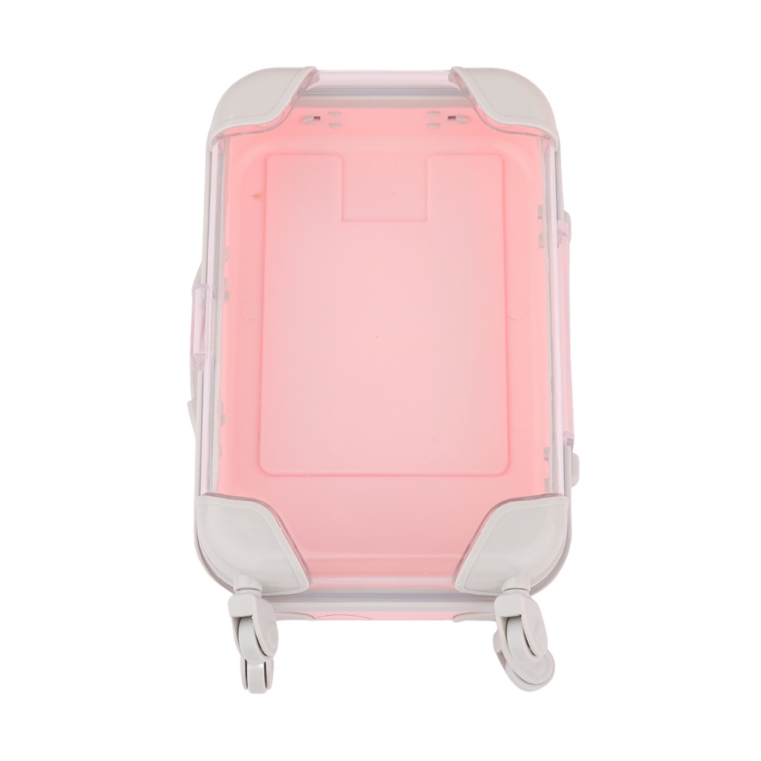Pink and transparent packing box with wheels for lashes, easy to carry 
