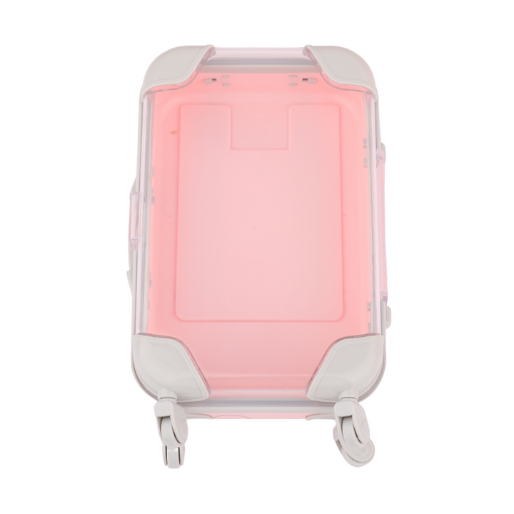 Pink and transparent packing box with wheels for lashes, easy to carry 