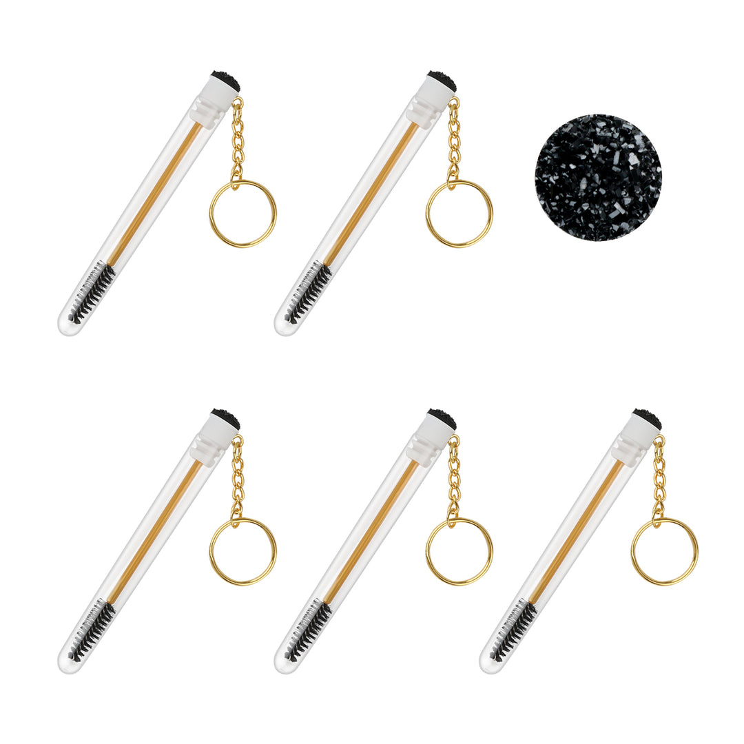 Eyelash mascara brush with tube and gold keychain 