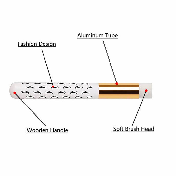 Lash cleansing brush details: wooden handle, aluminum tube, and soft brush head for deep cleaning 