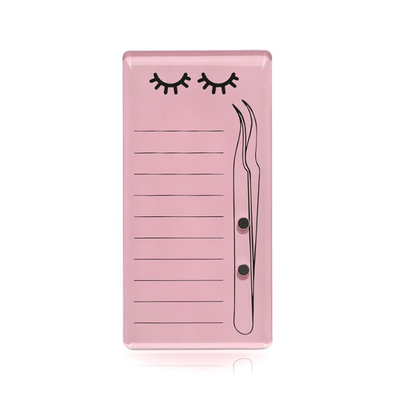 Pink magnetic eyelash extension tile with tweezers and lashes illustration 