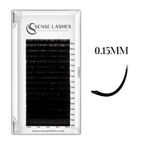 SenseLashes Ellipse Flat Lashes, 0.15mm, black, various lengths, professional eyelash extensions.